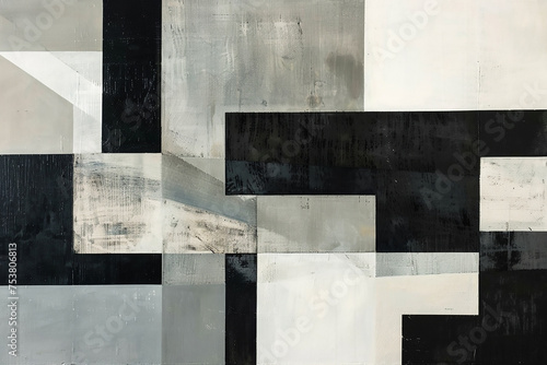 A minimalist composition with geometric shapes in shades of grey, black, and white, showcasing the simplicity and elegance of suprematism.