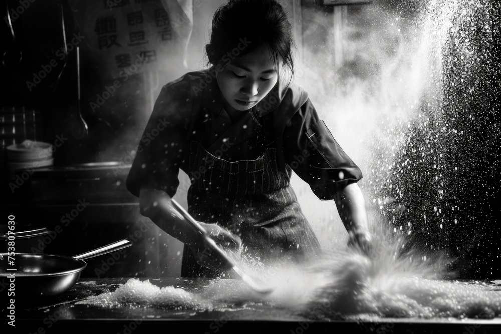 Obraz premium Celebrating labor day: powerful black and white image capturing the versatility of woman at work, showcasing their strength, dedication, and contributions across diverse professions and industries