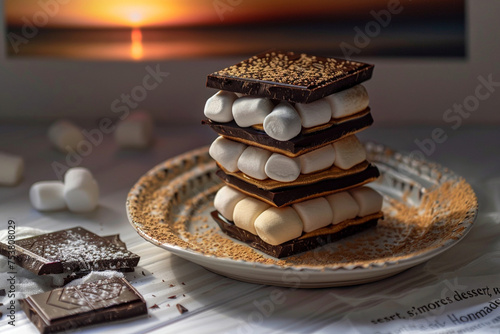 "A gourmet s'mores dessert, with homemade marshmallows and dark chocolate, © Riffat