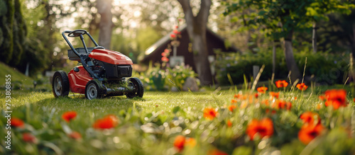 Lawn Mower in Garden photo