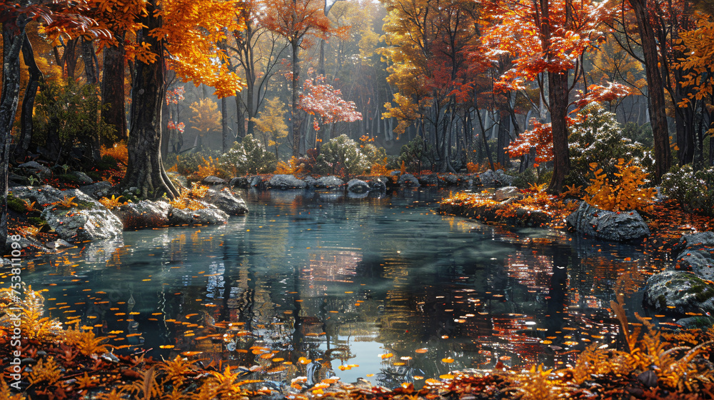 Autumn lake water landscape