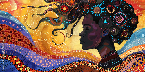 International Women's Day - Winds of Tradition.
Artistic representation of a profile caught in the winds of tradition, surrounded by vibrant cultural motifs.