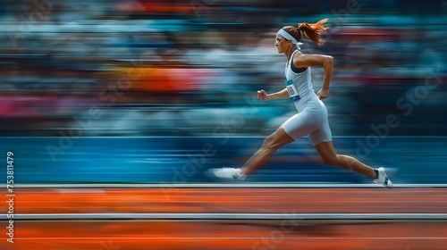 Athlete Running on the Track in Motion, To showcase an active and determined athlete, expressing movement and energy in a modern and artistic style,