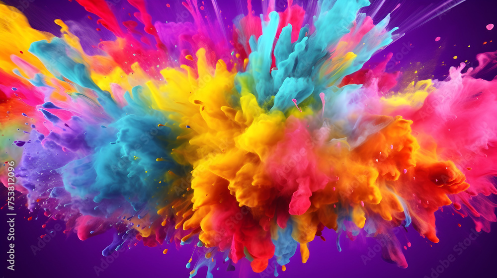 Color splash Happy Holi Festival background rainbow paint color powder. AI generated for instagram, facebook wall painting,generative Ai Color splash Happy Holi Festival background rainbow paint color powder. AI generated for instagram, facebook wall painting,generative Ai