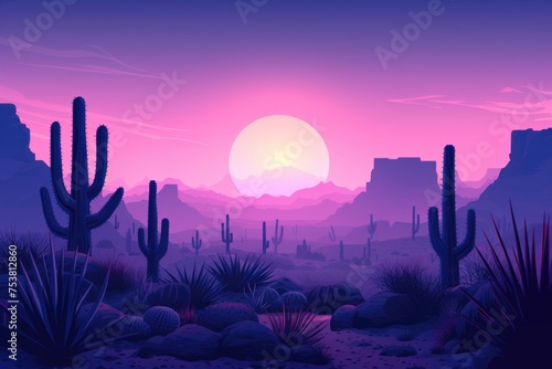 Twilight Glow Over Stylized Desert Landscape