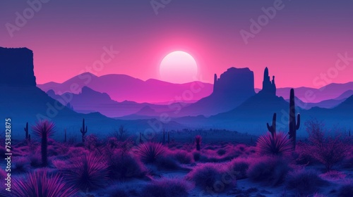 Twilight Glow Over Stylized Desert Landscape