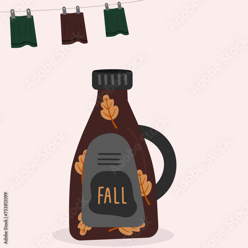 Flat Design  Fall Illustration with Liquid Fabric Softener at Leaves Taste