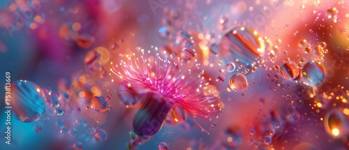 Euphoric Nebula: Dandelion's dance is illuminated by galactic particles, evoking a sense of cosmic euphoria.