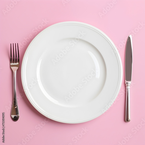 A white plate on a pink background 