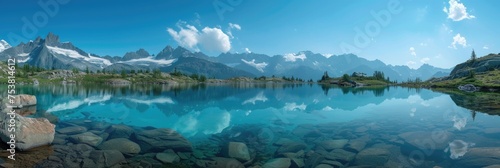Calm turquoise waters against a backdrop of majestic mountains