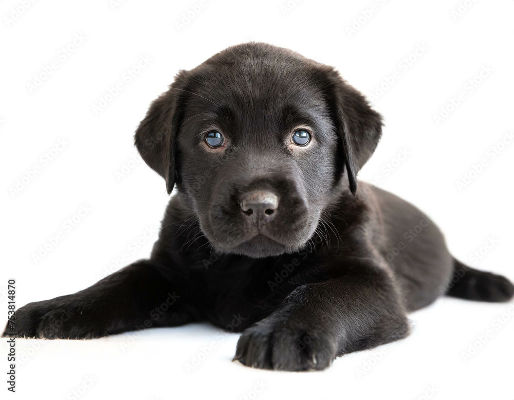 Fototapeta premium Labrador baby liegend isoliert auf weißen Hintergrund, Freisteller