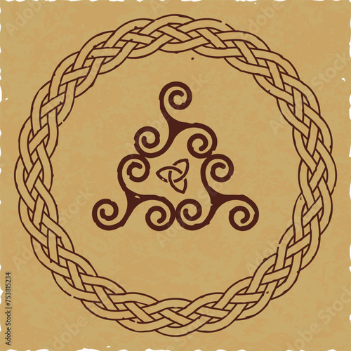 Celtic Triskele Triangle Symbol on Square Parchment