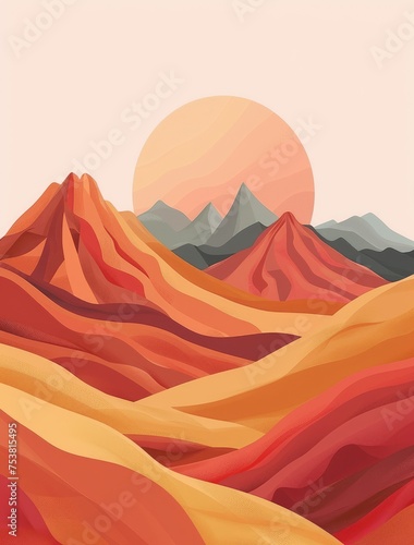 Warm Desert Sunrise  digital illustration of rolling dunes under a soft sunrise  casting a tranquil ambiance over the desert landscape