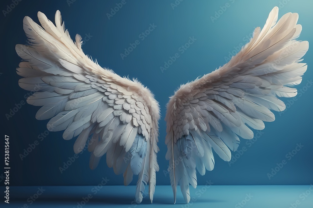 Fototapeta premium an angel feather wings on blue background