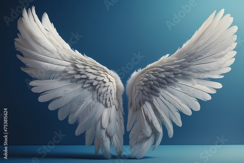 an angel feather wings on blue background