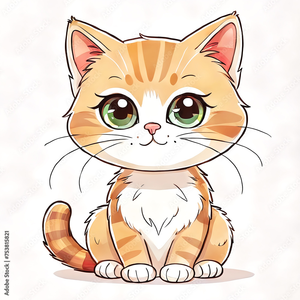 Fototapeta premium Enchanting kitty with striking green eyes, beautifully isolated on white background