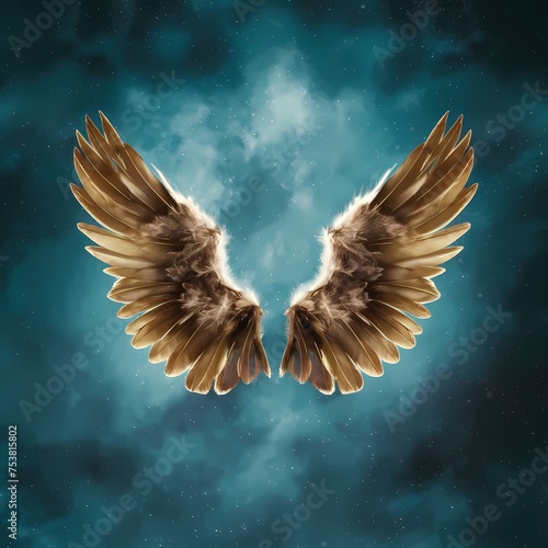 an angel feather wings on blue background