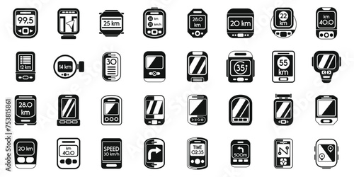 Bike computer icons set simple vector. Road digital sports. Healthy speed