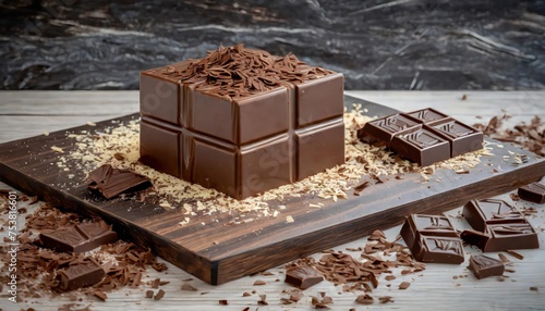 generate a visually appealing and high quality image of two chocolate squares with finely 