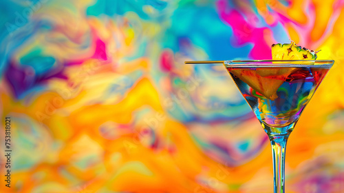 a vibrant cocktail steals the spotlight against a backdrop of clear, warm colors photo