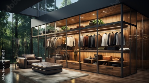 Loft style wardrobe interior in modern house. © tynza
