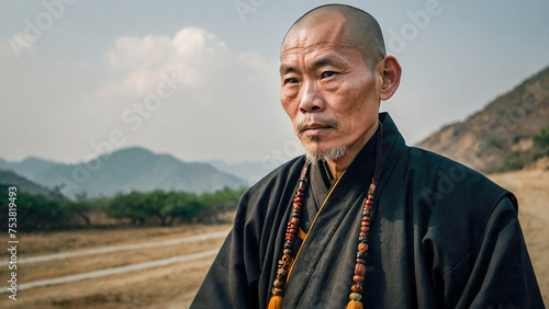 Chinese monk wearing cassocks