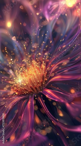 Nebula Whirl: Dandelion's macro bloom whirls with cosmic particles, creating a mesmerizing nebulaic display. photo