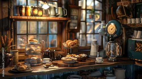A cozy cafe scene with freshly brewed coffee and a selection of pastries