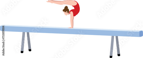 Gymnastic on balance bar icon cartoon vector. Wooden equipment. Female indoor training