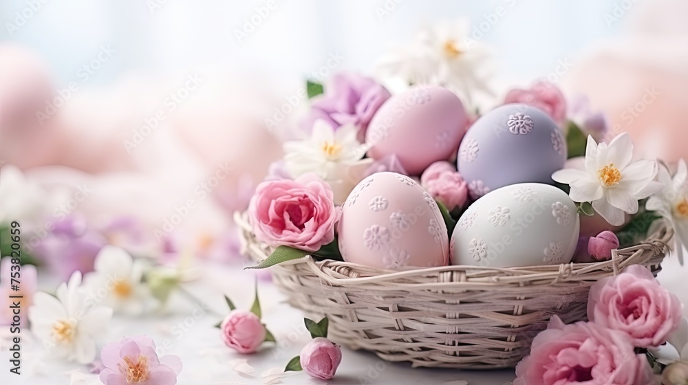Easter basket with colored eggs Easter basket with colored eggs
