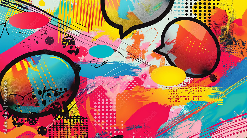 Obraz premium A set of speech balloons with artistic patterns and designs, showcasing creativity and imagination, on a colorful abstract background.