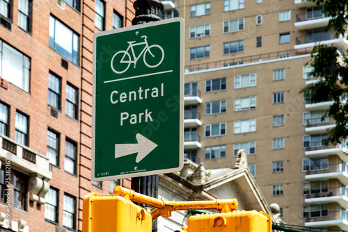 Traffic lights and signs in Central Park  a public urban park located in the metropolitan district of Manhattan  in the Big Apple of New York City in the United States of America.