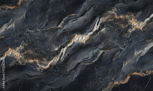 Dark layered stone natural marble for decorating the interior of a house, apartment, floors and walls. High resolution black marble texture background © AMK 