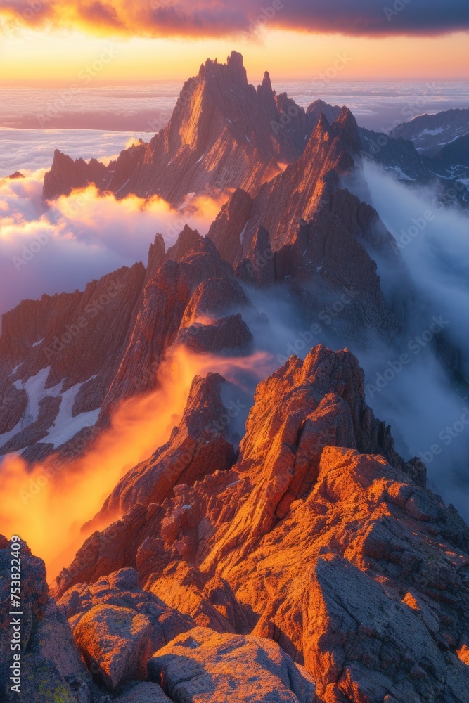 Fototapeta premium Mountain Peaks Bathed in Warm Light