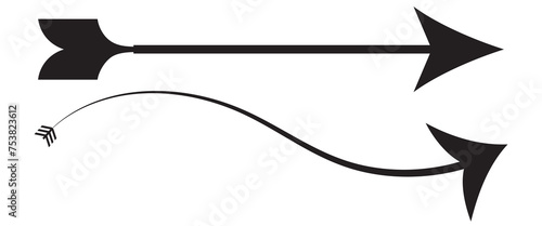 Straight long arrow, right thin line, black cursor, horizontal element, thick pointer vector icon isolated on white background.  Long doodle arrow. eps 10