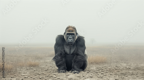 Gorilla in the barren land - environmental problems idea