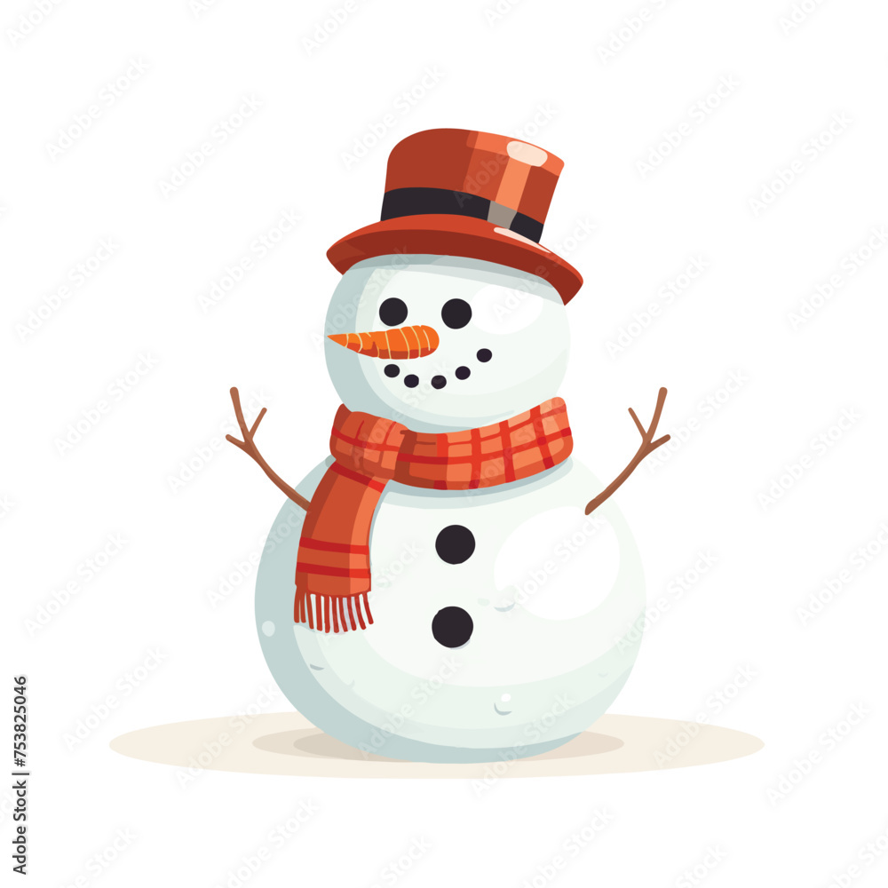 Cartoon snowman isolated on white background Flat 