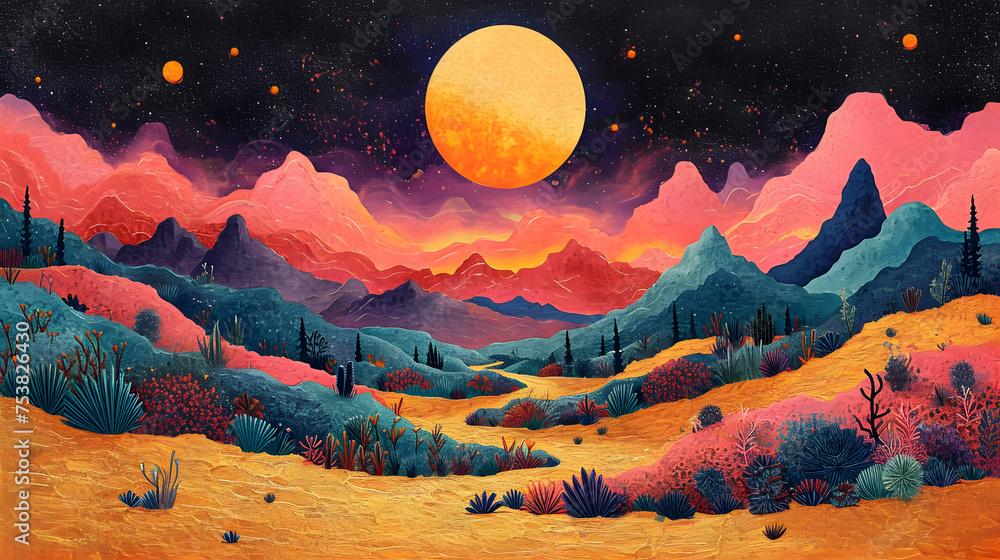 Sunrise landscape with misty forest, distant mountains and sunrise sky. Sunrise landscape with misty forest, distant mountains and sunrise sky.