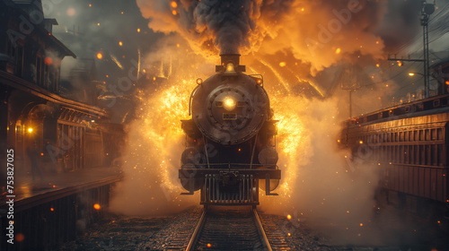 steam train catches fire