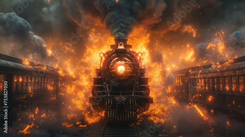 steam train catches fire photo