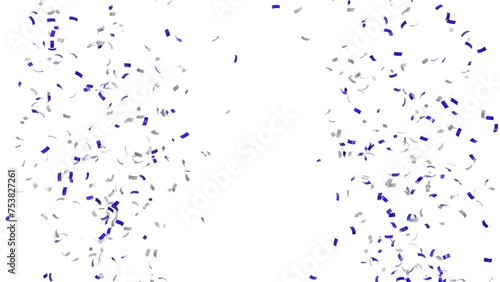 x2 pluie de confettis argentés et bleus lancés depuis un canon et retombant lentement - canal alpha séparé photo