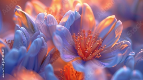 Golden Harmony: Macro frames the warm golden hues blending with wildflower bluebell petals.