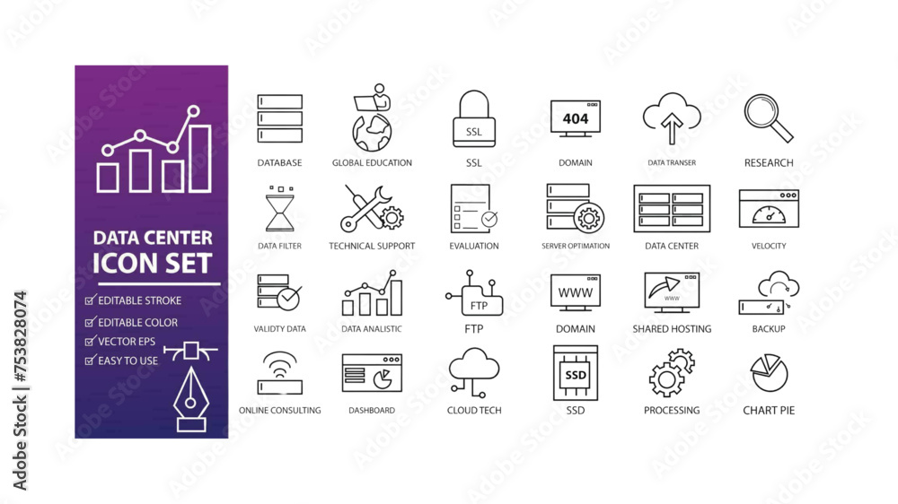 Pixel Perfect Collection of Data Center Technology Icons Editable Stroke, Ideal for Design Elements of Web, UI, and Apps - Vector Data Technology Icons