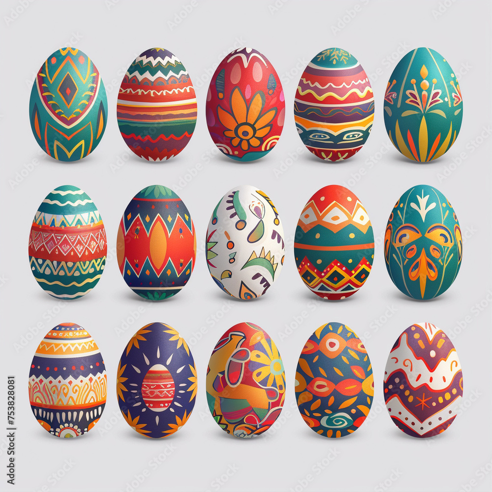 The magic of Easter with colored eggs. Image produced by artificial intelligence.	