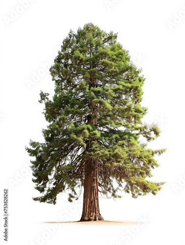 Redwood   tree isolated on a solid, clear  white background