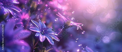 Galactic Radiance: Close-ups unveil the radiant glow of galactic energies blending with wildflower bluebell petals in macro shots.