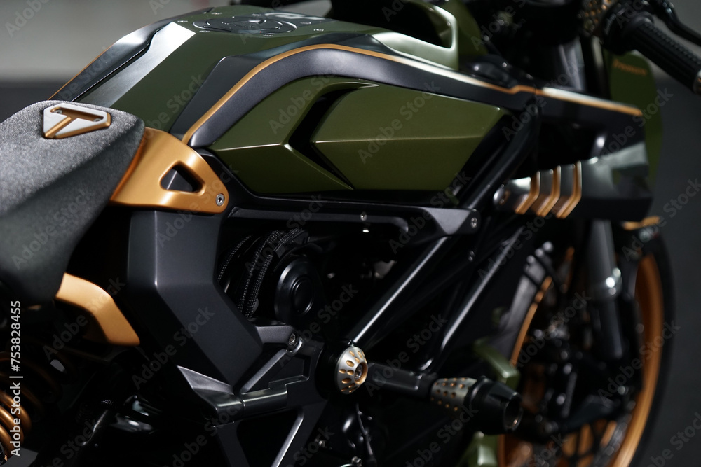 Custom handmade motorcycle cafe racer style with green matte color inspiration from super car design Custom handmade motorcycle cafe racer style with green matte color inspiration from super car design