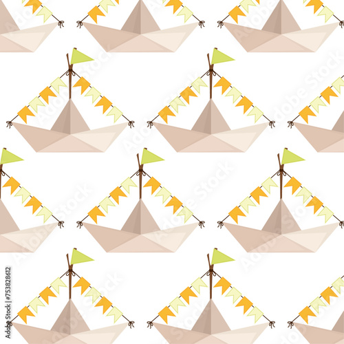 Εκτύπωση καμβά Pattern with paper boat and flags