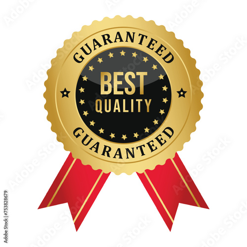 Best Quality Guaranteed Certified Gold Badge Red Ribbon Sticker Label Template Design Transparent Background