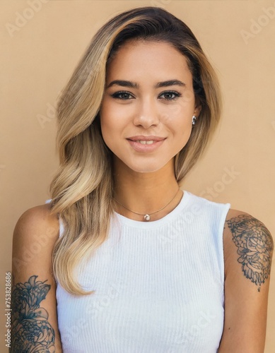 pretty girl with beautiful face healthy skin and tattoo